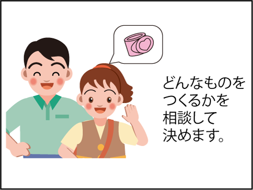 どんなものをつくるかを相談して決めます